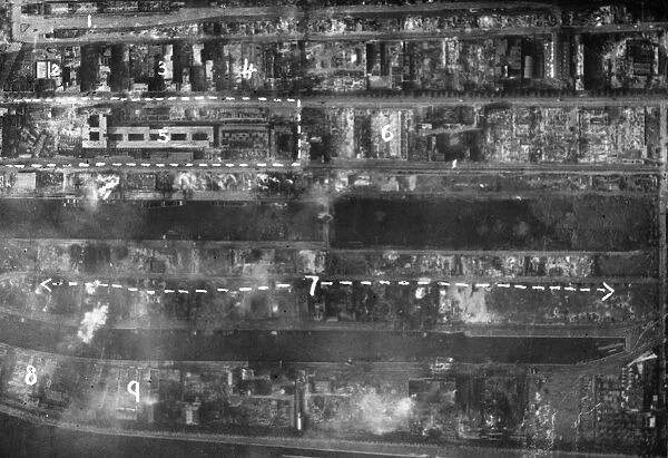 Reconnaissance photograph taken after RAF Bomber Commandss heavy attack on Frankfurt