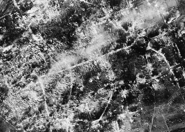 A reconnaissance photograph taken by the RAF of the completely destroyed town of Duren