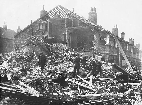Recovery and Demolition squads at work after a Nazi Luftwaffe raid on Liverpool