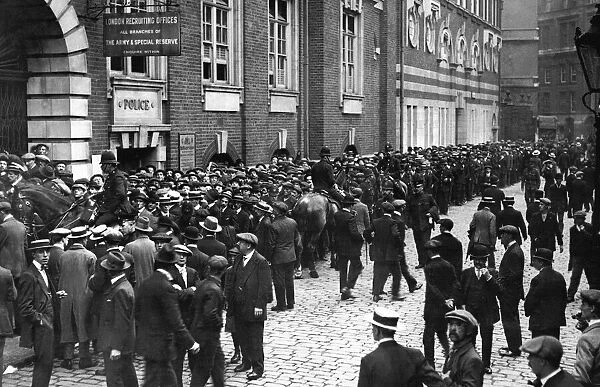 Recruiting station at Scotland Yard, London besieged by would be recruits during
