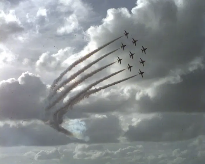 Framed Print : Red Arrows Hawks at Farnborough Air Show August 1998 Framed Print : Red Arrows Hawks at Farnborough Air Show August 1998