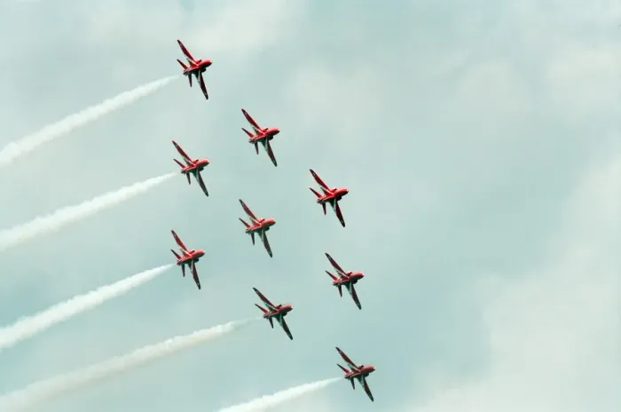 Framed Print : The Red Arrows, RAF Aerobatic Team, performing at the 1993 500 CC British Motorcycle Framed Print : The Red Arrows, RAF Aerobatic Team, performing at the 1993 500 CC British Motorcycle