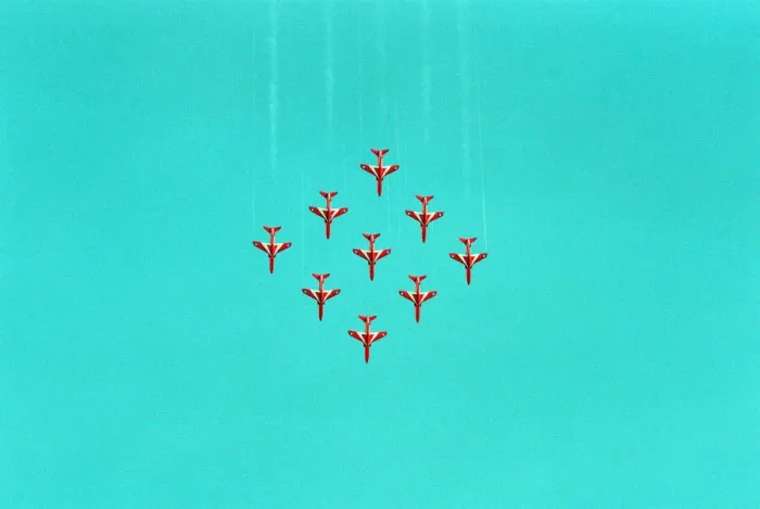 Framed Print : The Red Arrows, RAF Aerobatic Team, performing at the 1993 500 CC British Motorcycle
