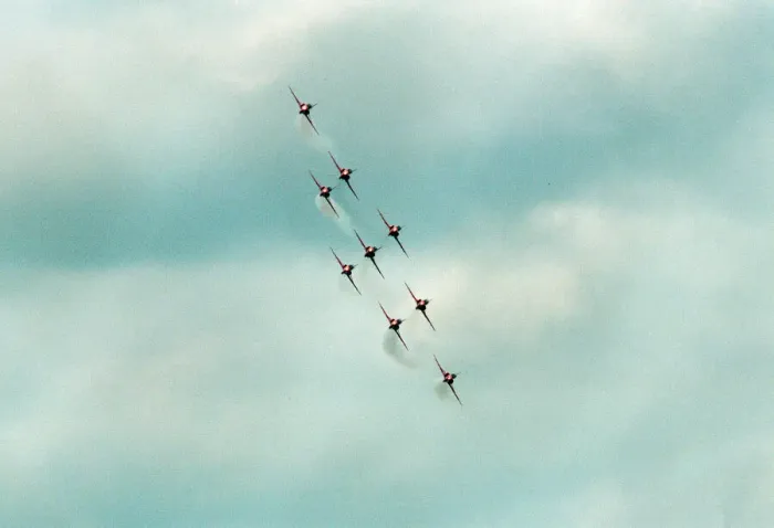 Framed Print : The Red Arrows, RAF Aerobatic Team, performing at the 1993 500 CC British Motorcycle Framed Print : The Red Arrows, RAF Aerobatic Team, performing at the 1993 500 CC British Motorcycle