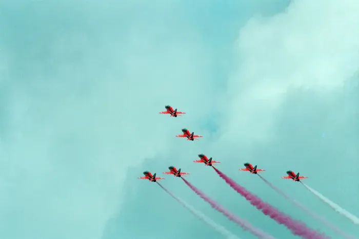 Framed Print : The Red Arrows, RAF Aerobatic Team, performing at the 1993 500 CC British Motorcycle Framed Print : The Red Arrows, RAF Aerobatic Team, performing at the 1993 500 CC British Motorcycle