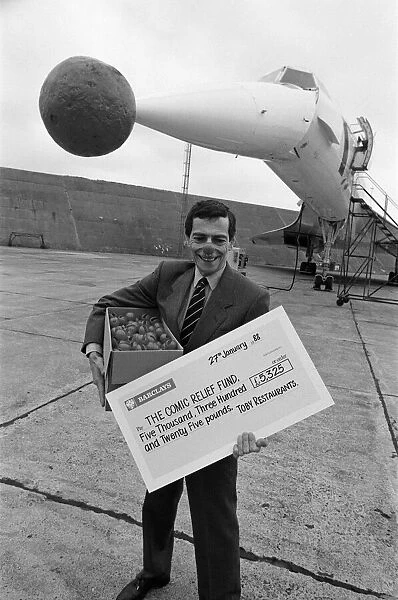 Red nose on Concorde. Toby Grills restaurants fund raise. 27th January 1988