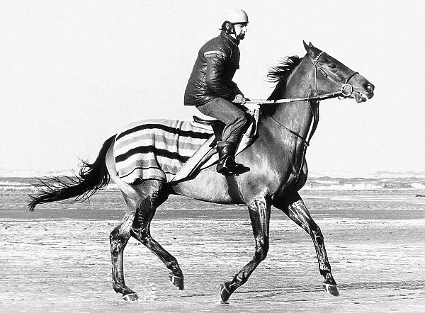 Red Rum pictured during his training gallop on Southport Beach limbering up for his