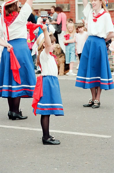 Redcar Folk Festival, 9th July 1994. Pictured, Morris Dancers perform in the High Street