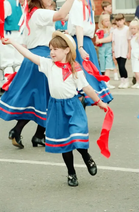 Framed Print : Redcar Folk Festival, 9th July 1994. Pictured, Morris Dancers perform in the High Street Framed Print : Redcar Folk Festival, 9th July 1994. Pictured, Morris Dancers perform in the High Street
