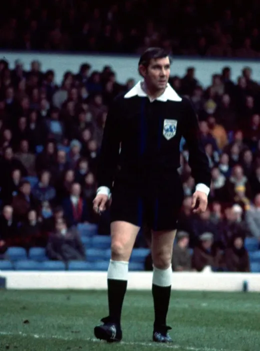 Framed Print : Referee Jack Taylor during the Leeds v Norwich City match January 1977