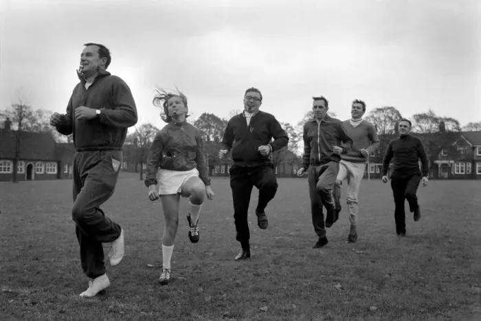 Framed Print : Referees of a local football league in training exercises during a course run for Framed Print : Referees of a local football league in training exercises during a course run for
