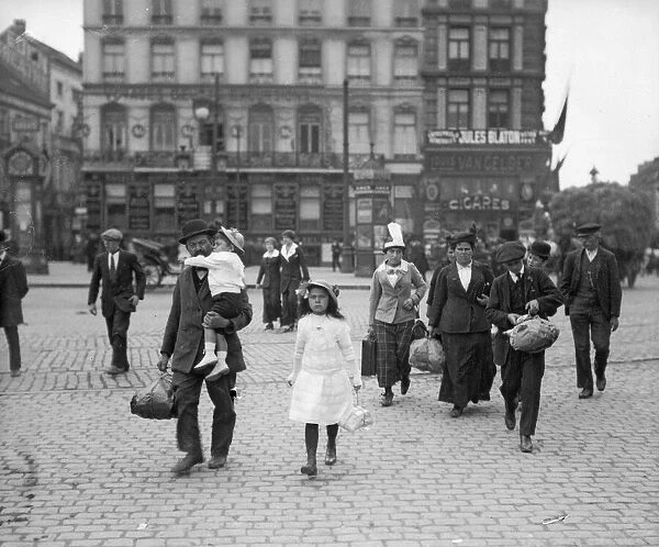 Refugees from the advancing German Army seen here in Brussels. Circa 10th August 1914