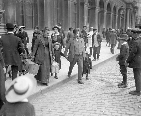 Refugees from the advancing German Army seen here in Brussels. Circa 10th August 1914