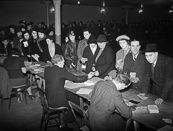 Registering for food ration cards at Birmingham Town Hall. 21st November 1939