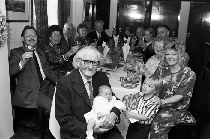 Framed Print : Relatives toast Mr Frederick Braund, of Fixby, at his 100th birthday celebration Framed Print : Relatives toast Mr Frederick Braund, of Fixby, at his 100th birthday celebration