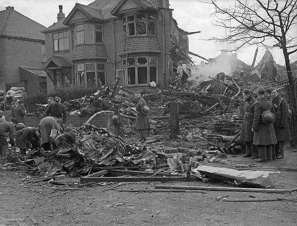 The remains of 281 and 283 Hales Lane, Smethwick after Heinkel He 111 1G+KM Wk Nr 1555 of