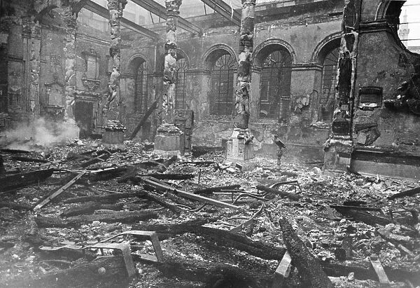 In remains of St Lawrence Church Jewry, central London, after it was ruined in The London