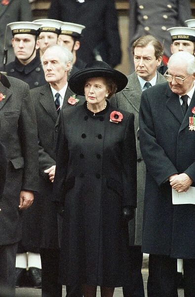Remembrance Day parade at Whitehall, London. Margaret Thatcher. 11th November 1991
