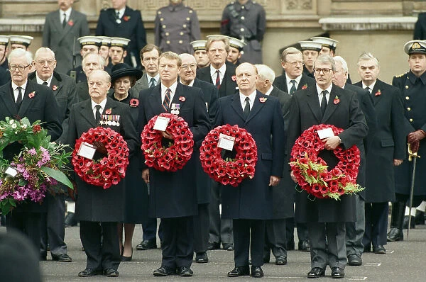 Remembrance Day parade at Whitehall, London. Douglas Hurd, Ian Paisley, Margaret Thatcher