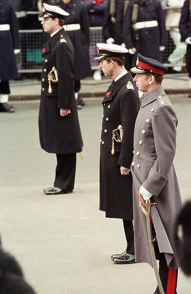Remembrance Day parade at Whitehall, London. Prince Andrew, Duke of York, Prince Charles