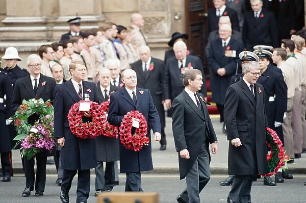 Remembrance Day parade at Whitehall, London. Douglas Hurd, Paddy Ashdown, Neil Kinnock