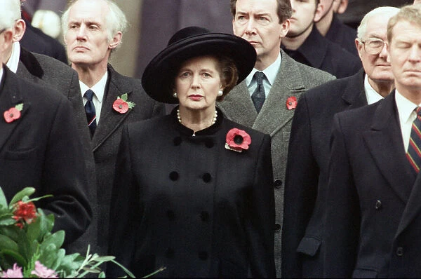 Remembrance Day parade at Whitehall, London. Margaret Thatcher. 11th November 1991