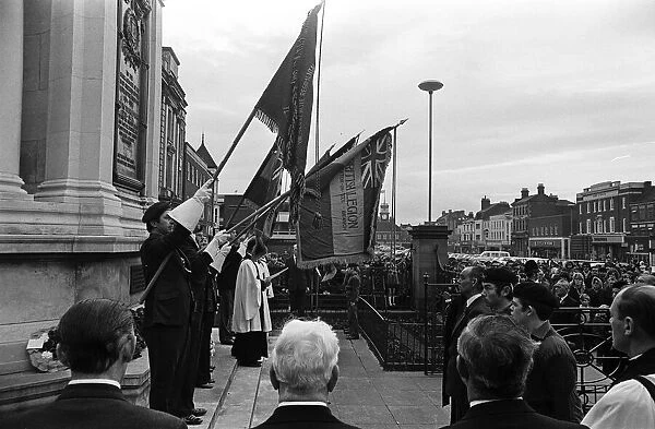 Remembrance Day service in Stockton-on-Tees. November 1974