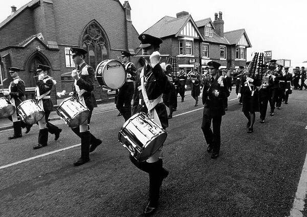 Remembrance Sunday in Prestatyn, Denbighshire, Wales. Prestatyn ATC band lead
