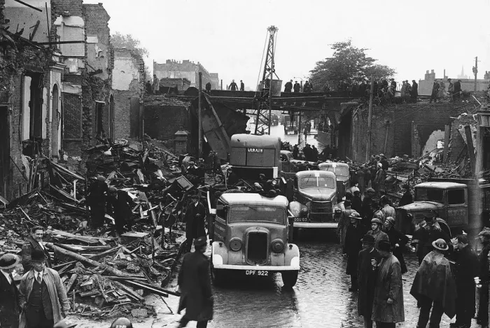Framed Print : Repair work starts on a damaged bridge in Stepney London which was hit by an enemy Framed Print : Repair work starts on a damaged bridge in Stepney London which was hit by an enemy