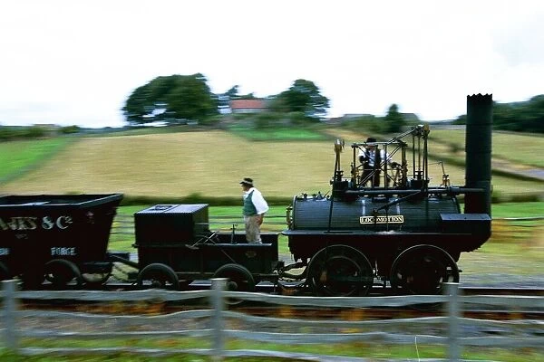 The replica of George Stephensons Locomotion No. 1 in action at Beamish Museum