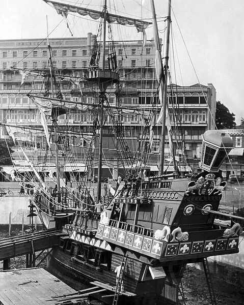 Replica of The Golden Hind at Southend Pier. 27th May 1949