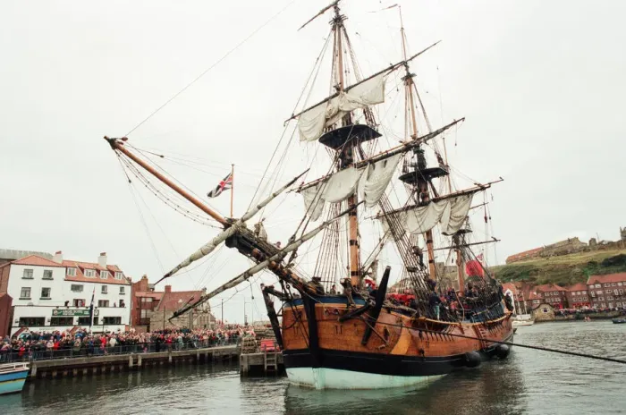 Framed Print : Replica of HMS Endeavour, Whitby, North Yorkshire, England, 21st October 1997 Framed Print : Replica of HMS Endeavour, Whitby, North Yorkshire, England, 21st October 1997