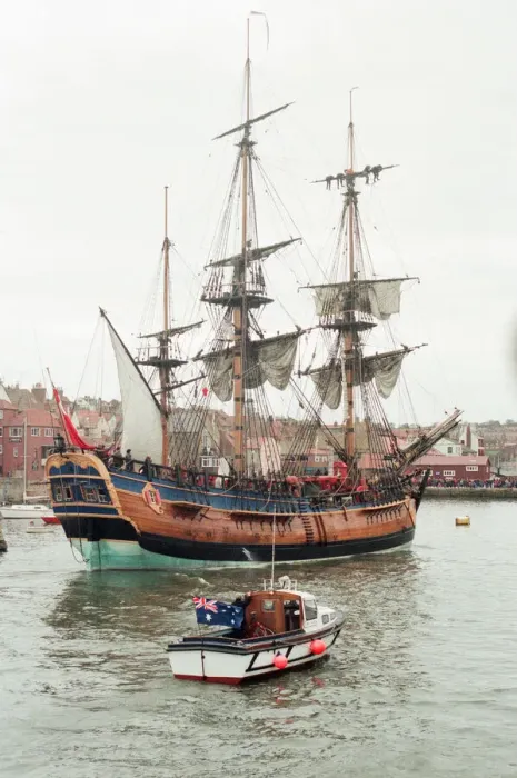 Framed Print : Replica of HMS Endeavour, Whitby, North Yorkshire, England, 21st October 1997 Framed Print : Replica of HMS Endeavour, Whitby, North Yorkshire, England, 21st October 1997
