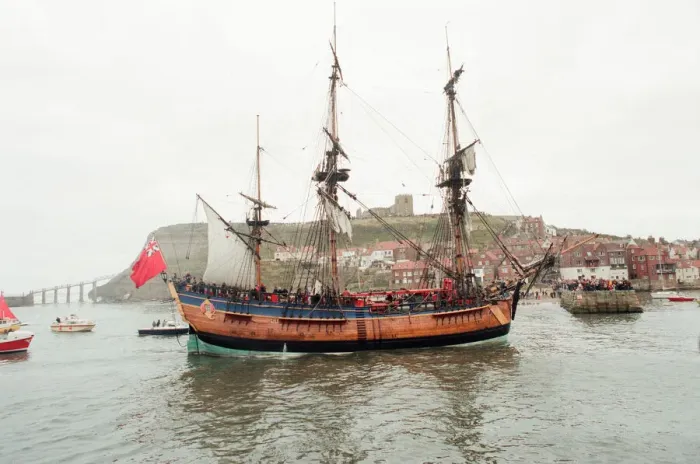 Framed Print : Replica of HMS Endeavour, Whitby, North Yorkshire, England, 21st October 1997 Framed Print : Replica of HMS Endeavour, Whitby, North Yorkshire, England, 21st October 1997