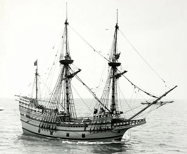 A replica of the Pilgrim fathers Mayflower seen here in the English Channel off