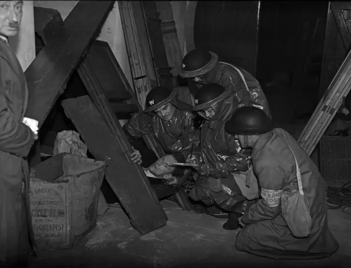 Framed Print : Rescuing a casualty. A series of realistic exercises were carried out at the A. R. P Framed Print : Rescuing a casualty. A series of realistic exercises were carried out at the A. R. P