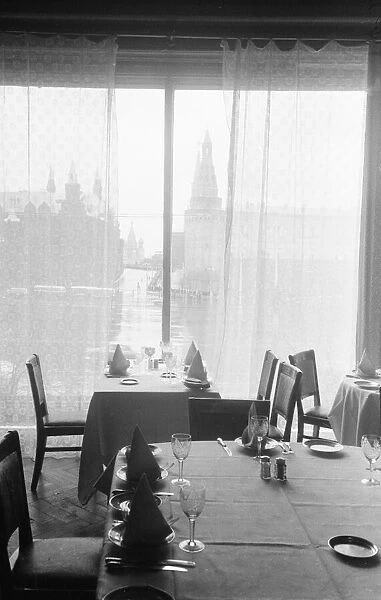 A restaurant table over looking Red Square in Moscow, USSR. April 1960 M4000