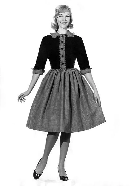 Reveille fashions 1962: Jo Waring modelling dress with velvet bodice