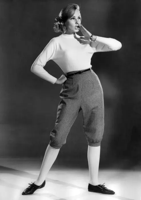 Framed Print : Reveille Fashions 1963: Marie Louise modelling cycling shorts and sweaters