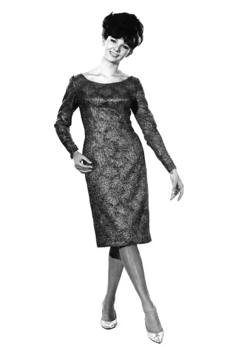 Framed Print : Reveille Fashions: Meriel Weston modeling a full sleeved evening dress Framed Print : Reveille Fashions: Meriel Weston modeling a full sleeved evening dress