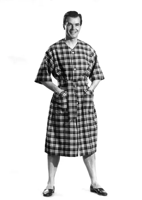 Framed Print : Reveille Fashions: Peter Wright modelling dressing gown. January 1961 P006869