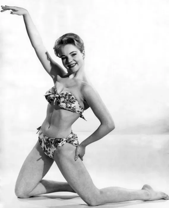 Framed Print : Reveille Fashions: Valerie Hollman wearing floral print bikini. May 1960 P006996 Framed Print : Reveille Fashions: Valerie Hollman wearing floral print bikini. May 1960 P006996