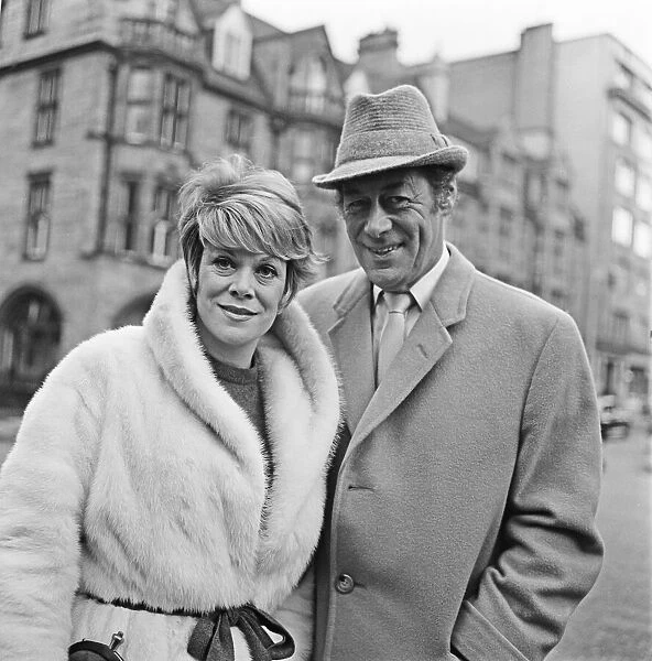 Rex Harrison (actor) and his wife Rachel Roberts, pictured outside The Connaught Hotel