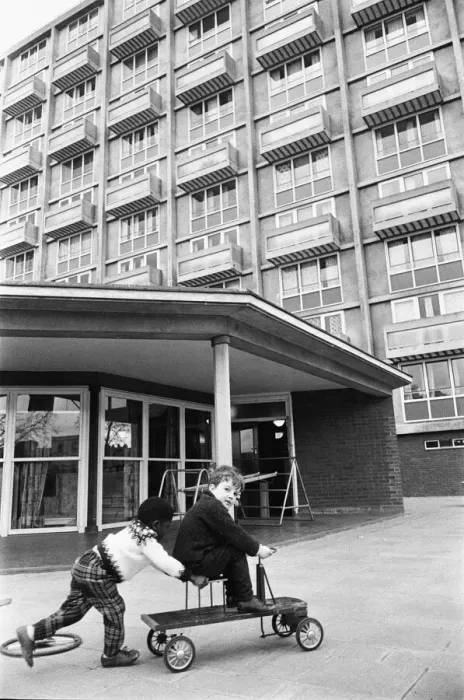 Framed Print : Richard Bailey seen here giving his friend a push during break time at the St Mary Framed Print : Richard Bailey seen here giving his friend a push during break time at the St Mary