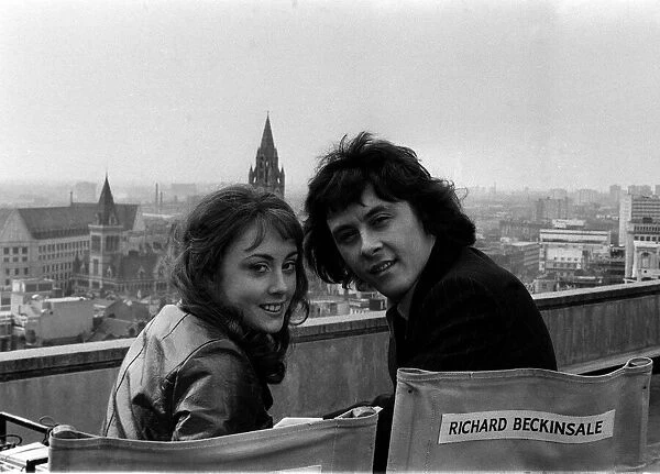 Richard Beckinsale and Paula Wilcox during a shoot for 'The Lovers'