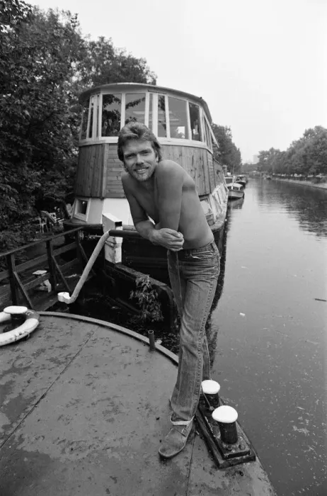 Framed Print : Richard Branson aboard his houseboat  /  office at Maida Vale, London. 31st July 1982