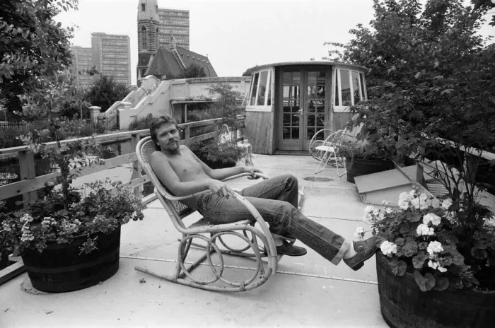 Framed Print : Richard Branson aboard his houseboat  /  office at Maida Vale, London. 31st July 1982