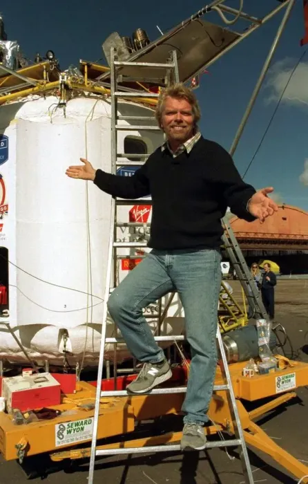 Framed Print : Richard Branson makes final preparation for his around the world balloon flight