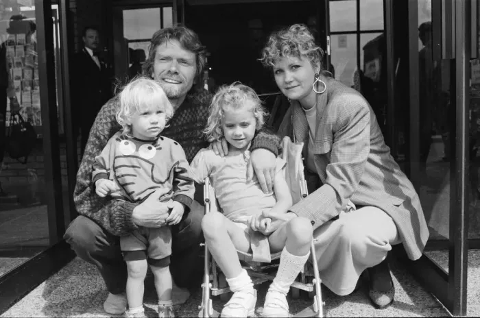 Framed Print : Richard Branson pictured with his girlfriend Joan Templeman and their two children Holly