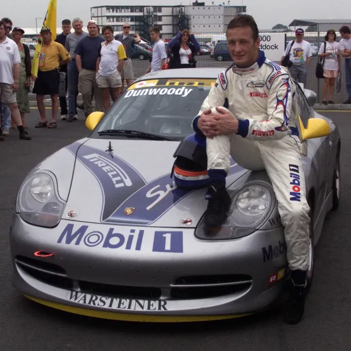 Framed Print : Richard Dunwoody with his Porsche at Silverstone July 1999 The 1999 British Framed Print : Richard Dunwoody with his Porsche at Silverstone July 1999 The 1999 British